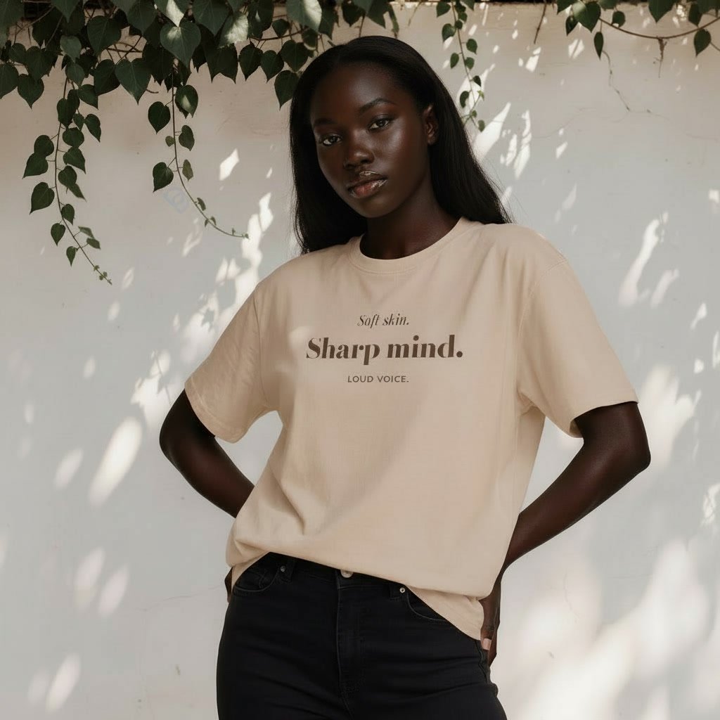 Soft Skin. Sharp Mind. | NubianDoc Tee — Sand - Image 3